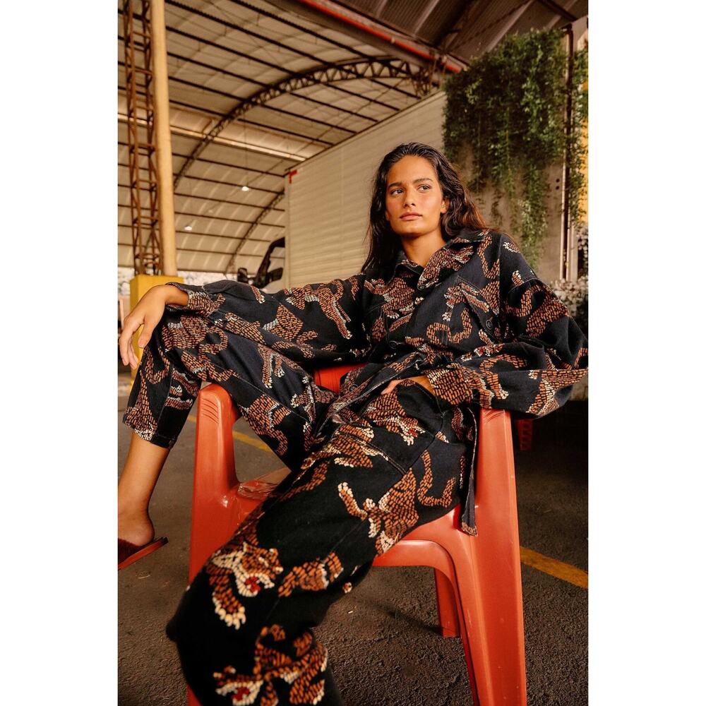 Farm Rio Leopard Denim Jumpsuit